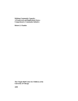 Defining Community Capacity: a Framework and Implications from a Comprehensive Community Initiative