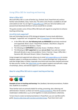 Using Office 365 for Teaching and Learning