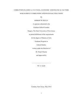 Corruption in Africa: Cultural, Economic and Political Factors