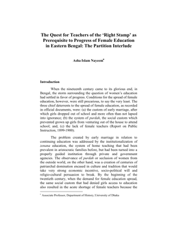 'Teachers of the Right Stamp' for the Progress of Female Education In