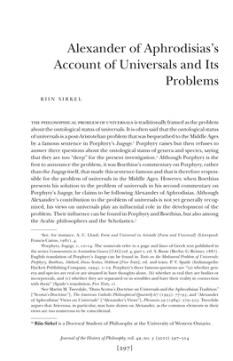 Alexander of Aphrodisias's Account of Universals and Its Problems