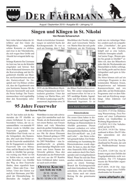 DER FÄHRMANN August / September 2019 • Ausgabe 65 • Jahrgang 12 Singen Und Klingen in St