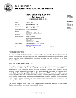 2015-002243DRP/VAR Project Address: 1615-1633 Grant Avenue 12-26 Medau Place Permit Application: 2015.0227.9626 & 9627