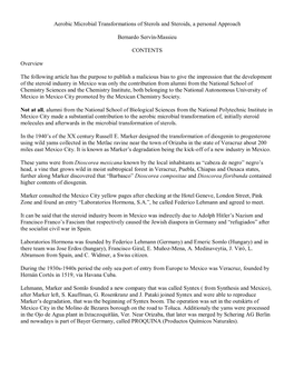 Aerobic Microbial Transformations of Sterols and Steroids, a Personal Approach Bernardo Servín-Massieu CONTENTS Overview the Fo