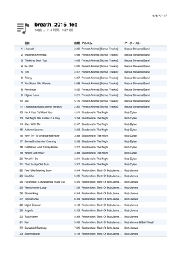 Breath 2015 Feb 143 曲、11.4 時間、1.27 GB