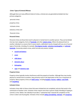 Crime- Types of Criminal Offenses