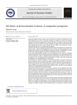 The Failure of Democratization in Russia: a Comparative Perspective