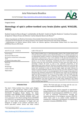 Acta Veterinaria Brasilica Stereology of Spix's Yellow-Toothed Cavy Brain (Galea Spixii, WAGLER, 1831)