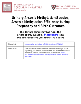 Urinary Arsenic Methylation Species, Arsenic Methylation Efficiency During Pregnancy and Birth Outcomes