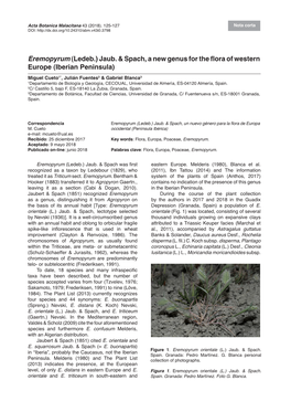 Eremopyrum(Ledeb.) Jaub. & Spach, a New Genus for the Flora of Western