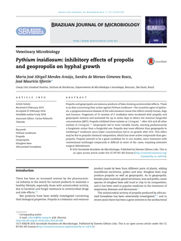 Pythium Insidiosum: Inhibitory Effects of Propolis