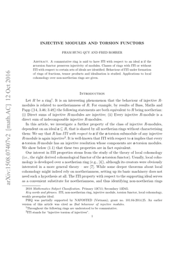 Injective Modules and Torsion Functors 10