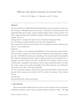 Efficient Early Global Relaxation of Asteroid Vesta