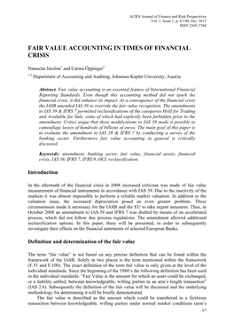 Fair Value Accounting in Times of Financial Crisis