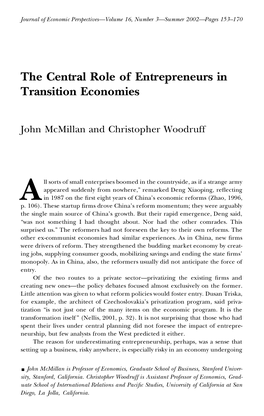 The Central Role of Entrepreneurs in Transition Economies