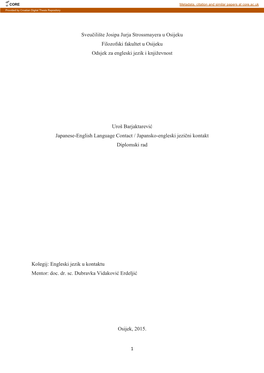 Sveučilište Josipa Jurja Strossmayera U Osijeku Filozofski Fakultet U Osijeku Odsjek Za Engleski Jezik I Književnost Uroš Ba