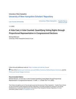 A Vote Counted: Quantifying Voting Rights Through Proportional Representation in Congressional Elections