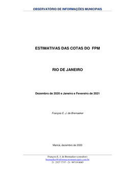 ESTIMATIVAS DAS COTAS DO FPM RIO DE JANEIRO -.. Observatório De Informações Municipais