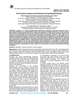 The Functional Aspects and Potential of Fungi Based Β-Glucan