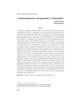 Judicial Independence and Impartiality: a Sinking Belief Naveed Naseem 1 Shaista Qayoom 2