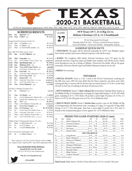 Texas Notes (NCAA First Round).Indd