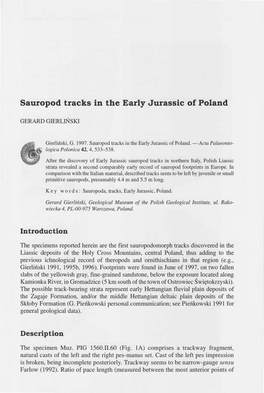 Sauropod Tracks in the Early Jurassic of Poland