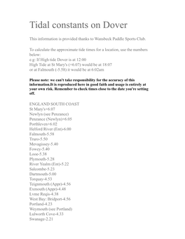 Tidal Constants on Dover
