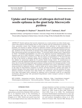 Uptake and Transport of Nitrogen Derived from Sessile Epifauna in the Giant Kelp Macrocystis Pyrifera