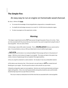 The Simple-Fire: an Easy Way to Run an Engine on Homemade Wood Charcoal