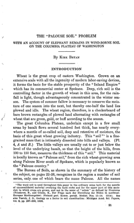 The "Palouse Soil" Problem with an Account of Elephant Remains in Wind-Borne Soil on the Columbia Plateau of Washington