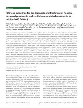 Chinese Guidelines for the Diagnosis and Treatment of Hospital- Acquired Pneumonia and Ventilator-Associated Pneumonia in Adults (2018 Edition)