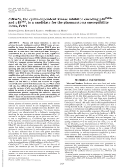 Cdkn2a, the Cyclin-Dependent Kinase Inhibitor Encoding P16ink4a and P19arf, Is a Candidate for the Plasmacytoma Susceptibility Locus, Pctr1