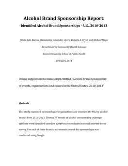 Alcohol Brand Sponsorship Report: Identified Alcohol Brand Sponsorships – U.S., 2010-2013