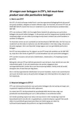 10 Vragen Over Beleggen in ETF's, Hét Must-Have Product Voor Elke