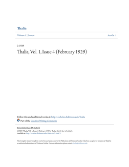 Thalia, Vol. 1, Issue 4 (February 1929)