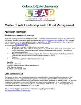 Master of Arts Leadership and Cultural Management
