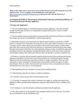 Test Method 28 WHH for Measurement of Particulate Emissions and Heating Efficiency of Wood-Fired Hydronic Heating Appliances