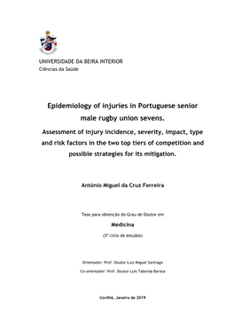 Epidemiology of Injuries in Portuguese Senior Male Rugby Union Sevens