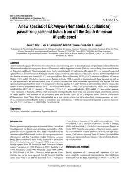 A New Species of Dichelyne (Nematoda, Cucullanidae) Parasitizing Sciaenid Fishes from Off the South American Atlantic Coast