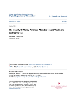 The Morality of Money: American Attitudes Toward Wealth and the Income Tax