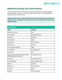Maidstone Driving Test Centre Routes