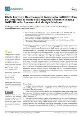 Whole Body Low Dose Computed Tomography (WBLDCT) Can Be Comparable to Whole-Body Magnetic Resonance Imaging (WBMRI) in the Assessment of Multiple Myeloma