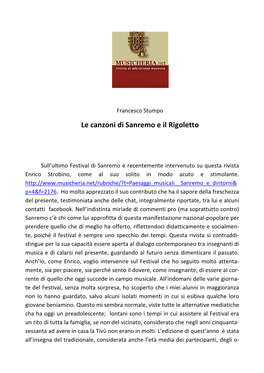 Le Canzoni Di Sanremo E Il Rigoletto