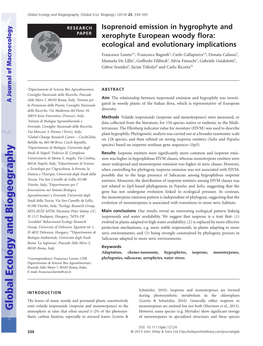 Isoprenoid Emission in Hygrophyte and Xerophyte European Woody Flora: Ecological and Evolutionary Implications