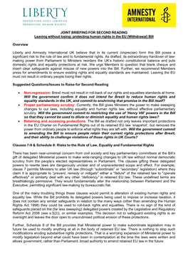 Protecting Human Rights in the EU (Withdrawal) Bill Overview Liberty