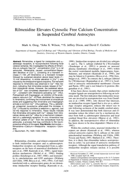 Rilmenidine Elevates Cytosolic Free Calcium Concentration in Suspended Cerebral Astrocytes