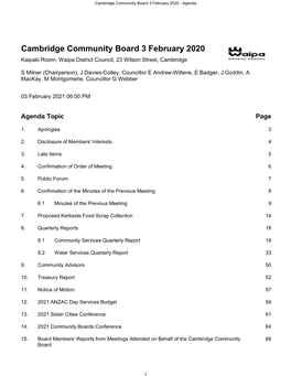 Cambridge Community Board 3 February 2020 - Agenda