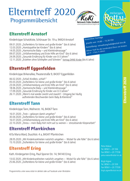 Elterntreff 2020 Programmübersicht