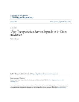 Uber Transportation Service Expands to 14 Cities in Mexico Carlos Navarro