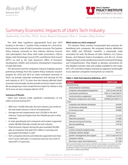 Summary Economic Impacts of Utah's Tech Industry